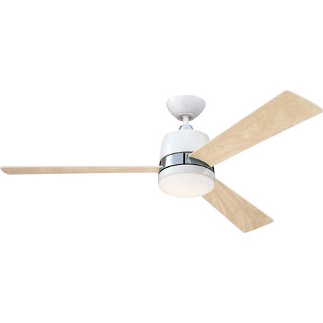 Westinghouse Lighting 73038 Tristan, moderno ventilatore da soffitto con luce e telecomando, 132 cm, finitura bianca con accenti in nichel spazzolato, vetro smerigliato opale (1/4)