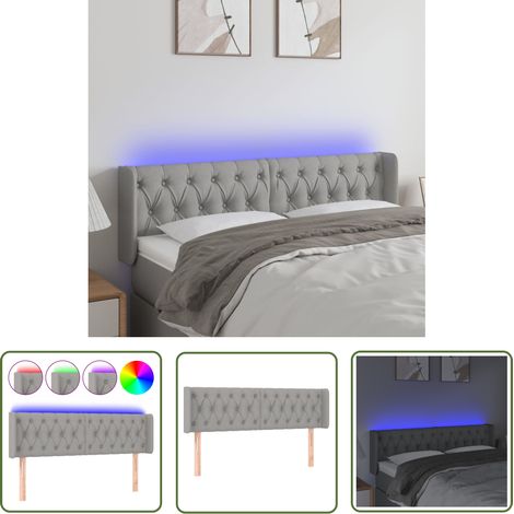 The Living Store Tête de lit à LED Gris clair 147x16x78/88 cm Tissu - Tête De Lit Led - Têtière De Lit - Éclairage Led - Têtière Rembourrée - Décoration Chambre (1/5)