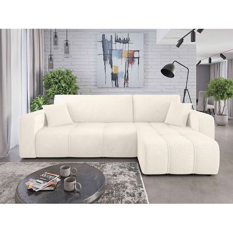 Ecksofa mit Schlaffunktion Sofa DAGNY in Stoff Poso Creme Ottomane Rechts