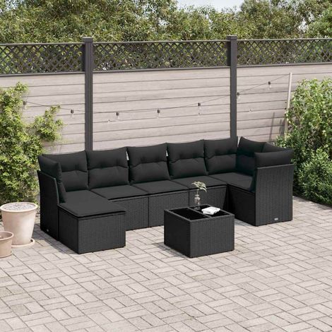 vidaXL Salon de jardin 8 pcs avec coussins noir résine tressée (1/3)
