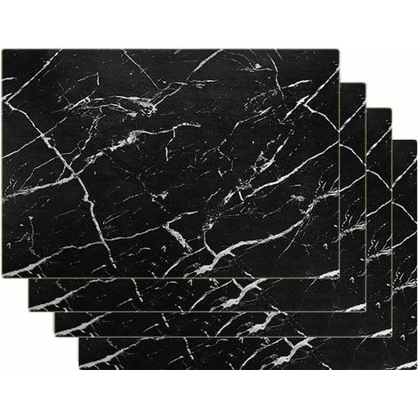 Marble Placemats for Dining Table Set of 4 Waterproof Marble Placemats for Kitchen Table PVC Placemats Easy to Clean for Dining Room Office Black (1/3)