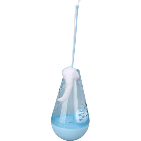 Jouet pour chat Roly Poly avec balle à clochette intégrée et bâtonnet en peluche en forme de souris, idéal pour les chats et chatons d'intérieur (bleu). (1/5)