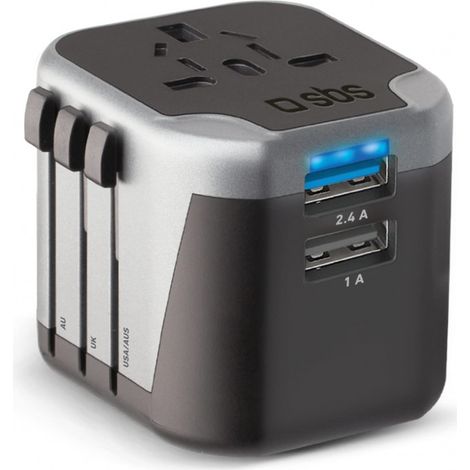 SBS TEADAPT2USBUNI Ladegerät für Mobilgeräte Schwarz, Silber