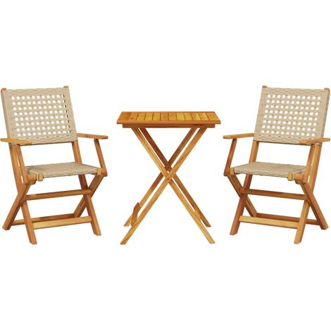Maison Exclusive - Set da Bistrot 3 pz Beige in Polyrattan e Legno Massello