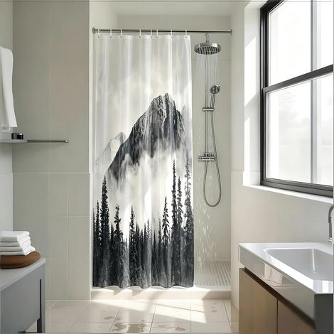 Rideau de Douche étroit Motif de forêt de Nuages Montagne (1/5)