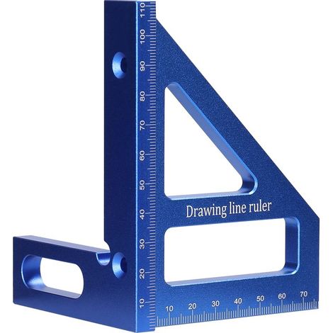Règle de traçage pour le travail du bois règle à angle droit en alliage d'aluminium règle triangulaire à échelle métrique 45 °/90 ° règle d'angle de traçage, bleu (1/5)
