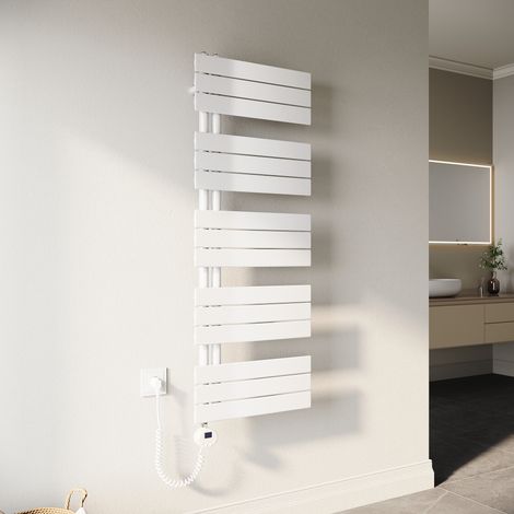 SONNI Radiador Toallero 1314x500mm Toallero Baño Radiador con Termostato Elemento Calefactor y Función de Temporizador Conexiones Laterales 800W Blanco (1/5)