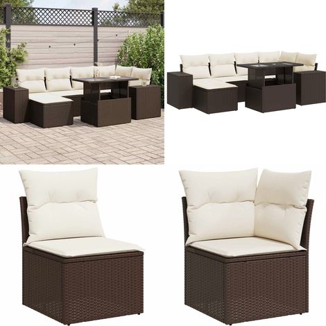 vidaXL Salon de jardin avec coussins 7 pcs marron résine tressée (1/5)