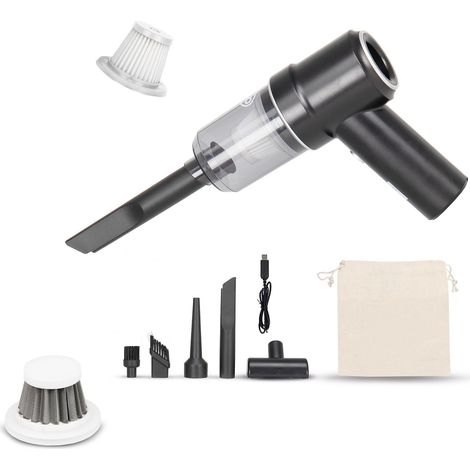 alca® Akku Handstaubsauger Set I AkkuCleaner Compact 50W mit HEPA Stahl-Ersatzfilter7,4V I 4500 Pa Saugkraft I inkl. Düsen Blasfunktion und Beutel I Schwarz