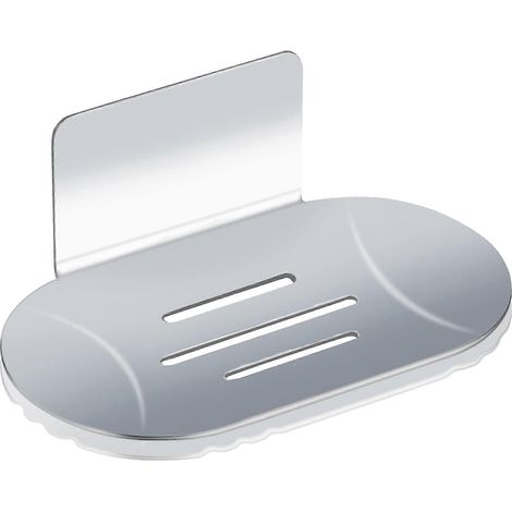 Porte-savon mural autocollant, porte-savon de douche en acier inoxydable, boîte à savon sans perçage pour salle de bain et cuisine, utilisé pour ranger savon, éponge et brosse (argenté) (1/5)