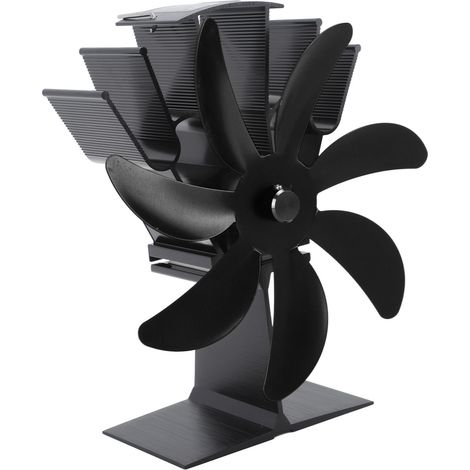 Ventilateur de poêle à 7 pales alimenté par chaleur en alliage d'aluminium thermoélectrique pour poêles à bois et cheminées noir (1/5)