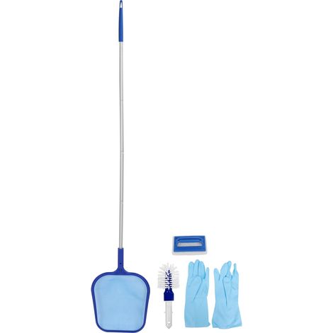Kit de nettoyage de piscine, épuisette, manche, brosse éponge, gants (1/5)