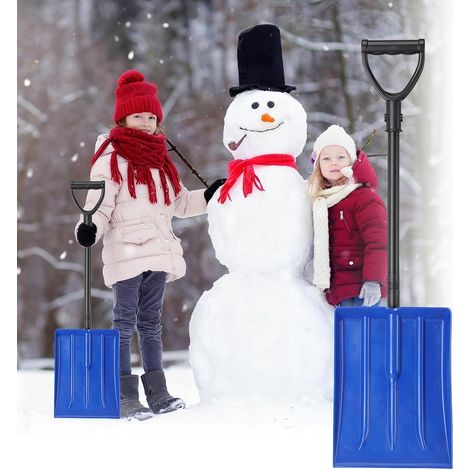 Children's snow shovel, durable thick plastic blade with metal handle, comfortable D-grip, 81.3 cm for children aged 3 to 12 years (blue)