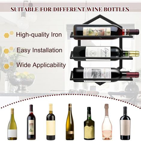 Botellero de metal para pared, soporte para copas de vino colgante, botellero para vino tinto (1/3)
