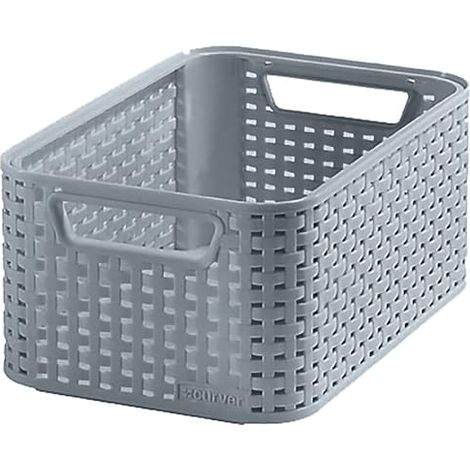 CURVER BOÎTE DE RANGEMENT STYLE S - 28,5 X 19,5 X 13 CM - EN PLASTIQUE ASPECT ROTIN - AVEC POIGNÉES - GRIS CLAIR 123520