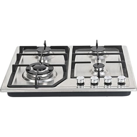 Apex – Plaque de cuisson gaz 4 feux inox 60cm – Brûleurs 10000BTU, 6000BTU, 6000BTU, 3000BTU – Allumage électrique – Encastrable (1/5)