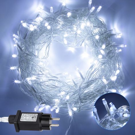 TolleTour Catena luminosa LED 10 m 100 LED bianco freddo, 8 modalità, memoria, cavo 5 m, IP44, cavo bianco, per Natale, giardino, balcone, terrazza, feste, casa (1/5)