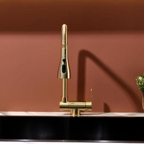 Mitigeur Cuisine Rabattable or brosse, Robinet Cuisine Rabattable Avec 3 Jets Modes,robinet Cuisine Pliable Pour Fenêtre,Mitigeur Evier Cuisine En Acier Inoxydable 304 Brossé (or brosse) (1/5)