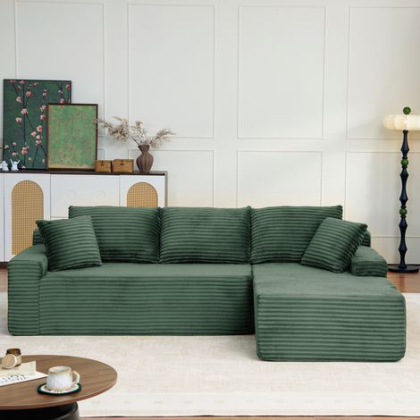 Sofá modular en L 239x156 cm de pana verde, chaise longue derecha para salón - CHICFURN (1/5)