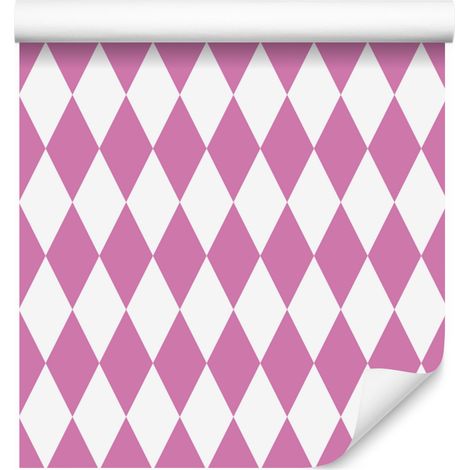 Carta da parati Arlecchino con diamanti bianchi e viola per soggiorno e camera da letto 50x1000 cm (1/5)