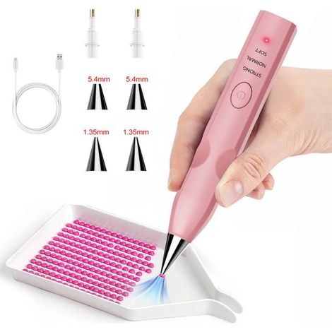 Penna elettrica ergonomica per diamond painting (rosa), ricaricabile a 3 velocità con 4 punte. (1/5)