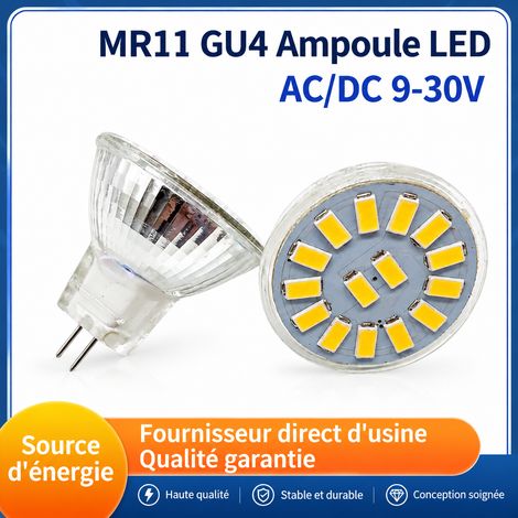 Ampoule spot LED MR11 GU4 3W 3000K Blanc Chaud AC/DC 10-30V 3000k blanc chaud 17 g – Livraison gratuite (1/5)