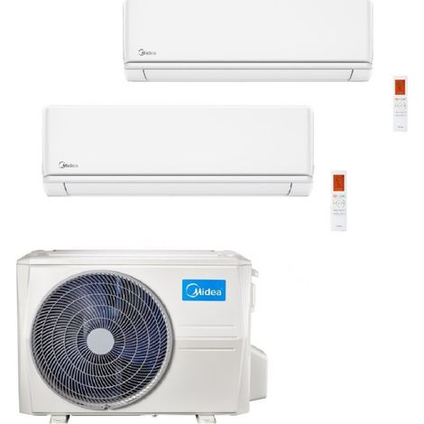 Ensemble climatisation bi-split 5.2kW réversible complet avec unité murale 2x2.5KW et groupe exterieur R32 230V MULTISPLIT MIDEA