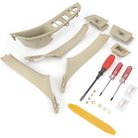 Poignées de porte intérieures, accoudoirs, interrupteurs, interrupteurs de vitres, ensemble de 7 pièces (beige) pour BMW Série 5 F10 F18 (modèles 520, 523, 525) (1/4)