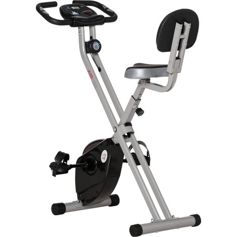 Vélo d'appartement pliable en acier, silencieux, avec guidon et selle réglables, 8 niveaux de résistance, écran LCD et capteur de fréquence cardiaque, gris. (1/5)