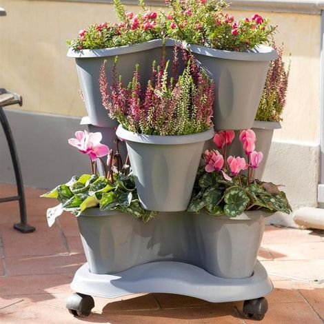 Set de 3 pots en polypropylène – Forme trèfle – Diamètre 40 cm – Hauteur 51 cm – Contenance 18L – Résistance aux chocs et UV – Bama (1/4)