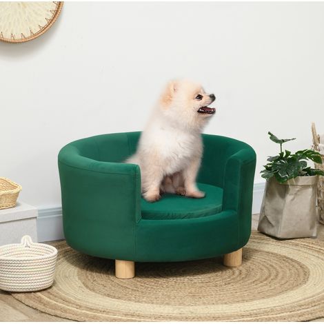 Sofá para perro verde de poliéster con patas de madera, 65 x 64 x 37 cm OKMYHOME (1/5)