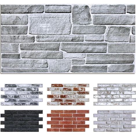 12 Pièces Panneaux muraux 3D Autocollants, 3 MM D'épaisseur, Aspect Brique Pierre, 58 x 30 cm, Revêtement Mural PVC pour Salon, Cuisine, Chambre à Coucher, Intérieur (1/5)