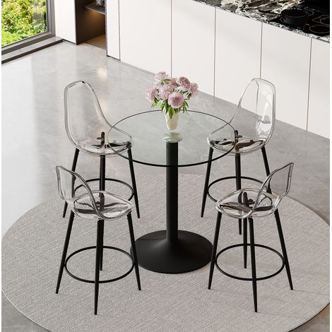 Bar-Set aus Glas und schwarzem Metall 4-Sitzer, transparentes Design mit Barhockern (1/5)