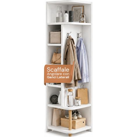 Scaffale Angolare In Mdf Bianco A 7 Livelli 180x30x30 Cm – Ad Alta Capacità Di Carico