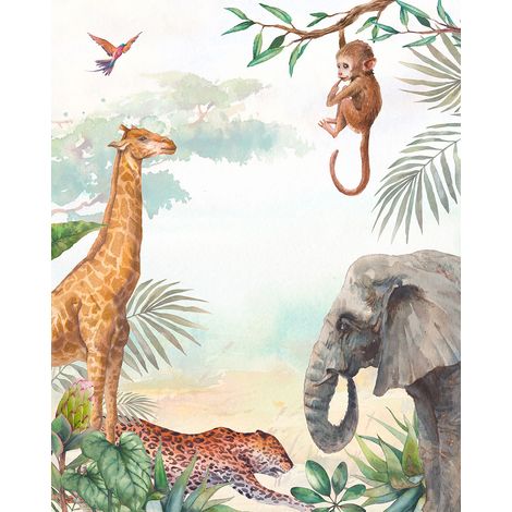 Papier peint panoramique Enfants - Animaux de la Jungle - 130 cm x 163 cm (1/2)