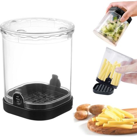 Coupe Frites Manuel, Decoupe Frite Rapide avec Grilles de Coupe en Acier inoxydablele, Coupe Légumes Multifonctions pour Frites, Carottes, Concombres, Oignons et Fruits (Noir) (1/4)
