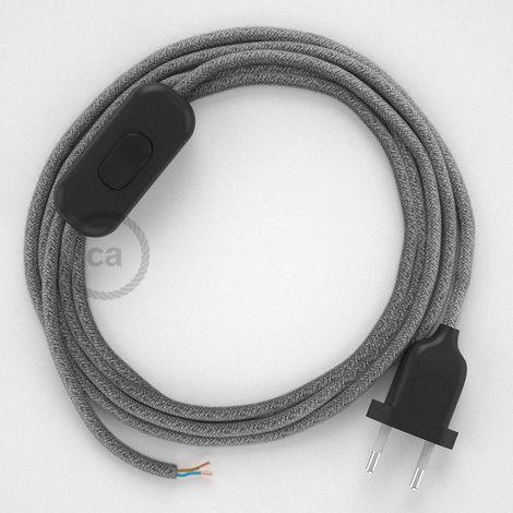 Creative-Cables Câblage pour lampe – (Câble lin 2x0,75 mm² gris RN02, 1,80 m) – Prise EU et interrupteur noirs – Conforme aux standards de sécurité (1/5)