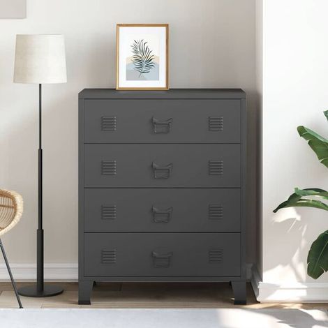 Commode Industrielle 7 Tiroirs en Métal Noir, Meuble de Rangement Style Loft 78x40x93 cm pour Salon Chambre Bureau (1/5)