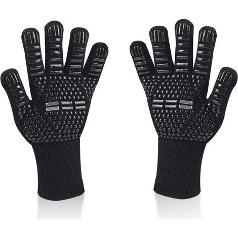 Barbecue Gloves, Oven Gloves Heat Resistant up to 800°C Non-Slip Silicone Cooking Grill Gloves (Black, One Size) (1/4)