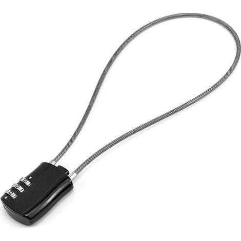 Candado de cable de 3 dígitos con alambre de acero - Para equipaje, esquís, casco - Negro (1/5)