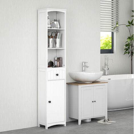 Mobile bagno colonna, 3 ripiani e 1 cassetto, 34 x 24 x 170,5 cm, bianco HAVRYA (1/5)