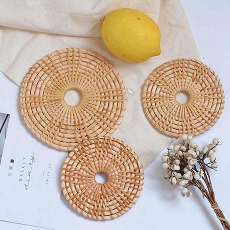 Sous-verre - Tapis de table en rotin naturel - Pour bols tasses et récipients chauds - 8 x 8 cm 10 x 10 cm ou 13 x 13 cm - Lot de 1 (1/5)