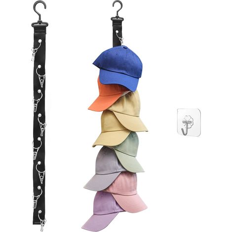 CSPARKV Baseball Cap Rack Closet Crochet Herder Hatter Storage Organisateur, 1 Pack Closet Organiseur De Rangement à Suspendre pour Casquettes De Baseball Le Placard De Porte Murale avec 8 Clips (1/4)