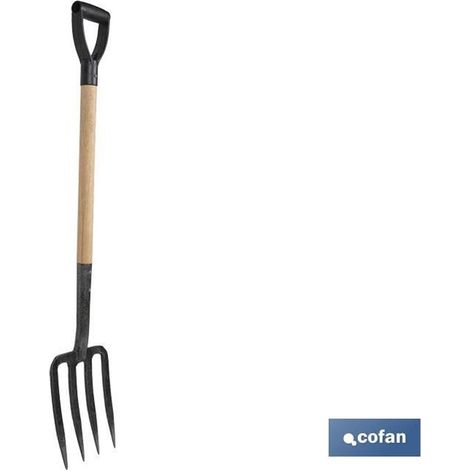 Fourche à creuser 4 dents 23x6x105cm en acier trempé avec manche en bois