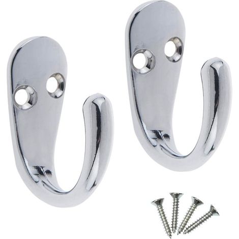 Lot de 2 patères simples avec vis, finition chromée, fixation murale et porte pour salle de bain, chambre, salon, couloir.