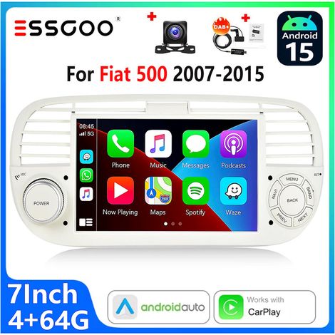 DAB+(en option) Autoradio Android 15 pour Fiat 500 (2007–2015) Écran Tactile 7 Pouces CarPlay sans Fil et Android Auto Blanc - 4+64G DAB+ CAM (1/5)
