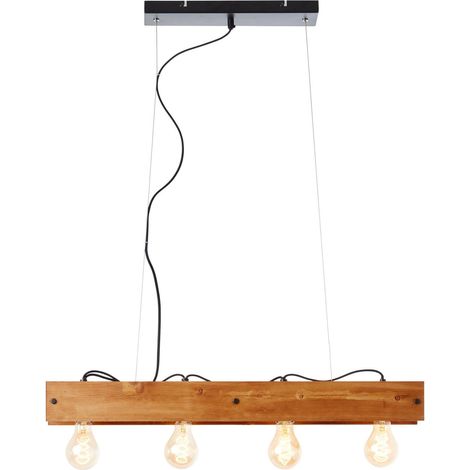 BRILLIANT Lampe, Calandra Pendelleuchte 4flg schwarz/holzfarbend, 4x A60, E27, 42W, Holz aus nachhaltiger Waldwirtschaft (FSC) (1/5)