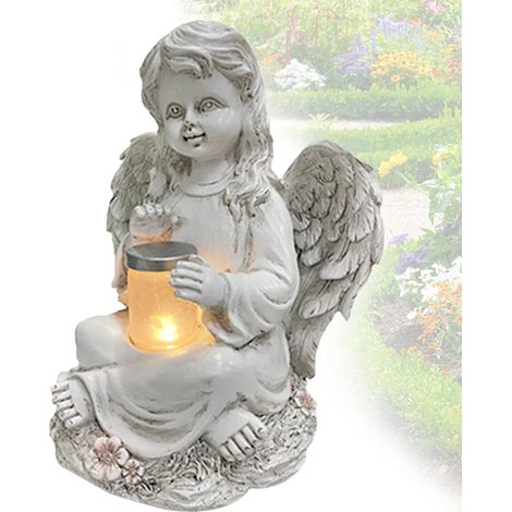 Statue Ange Gardien avec Lampe Solaire LED,Sculpture de Fée pour Jardin,Résistant aux Intempéries,Auto-Allumage,pour Terrasse,Pelouse,Cour,Cimetière,Idée Cadeau (1/5)