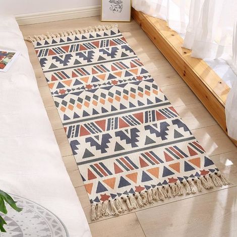 Tapis Tissé Rétro En Coton Et Lin, 60 x 130 cm+20 cm Tassel