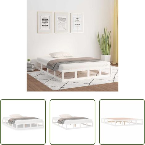Cadre de lit blanc -  Cadre de lit sans matelas blanc 135x190 cm bois massif (1/5)
